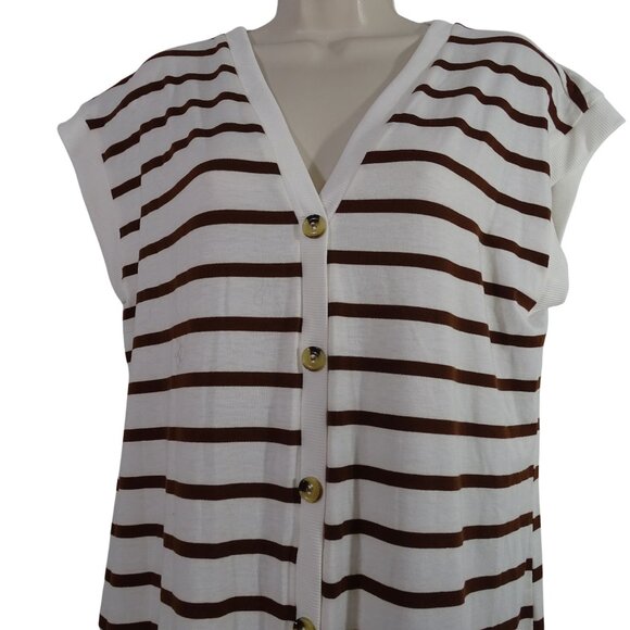 Shein Striped Cream Brown Pullover Sheath Dress Women Size XL 12 Sleeveless - Picture 2 of 11